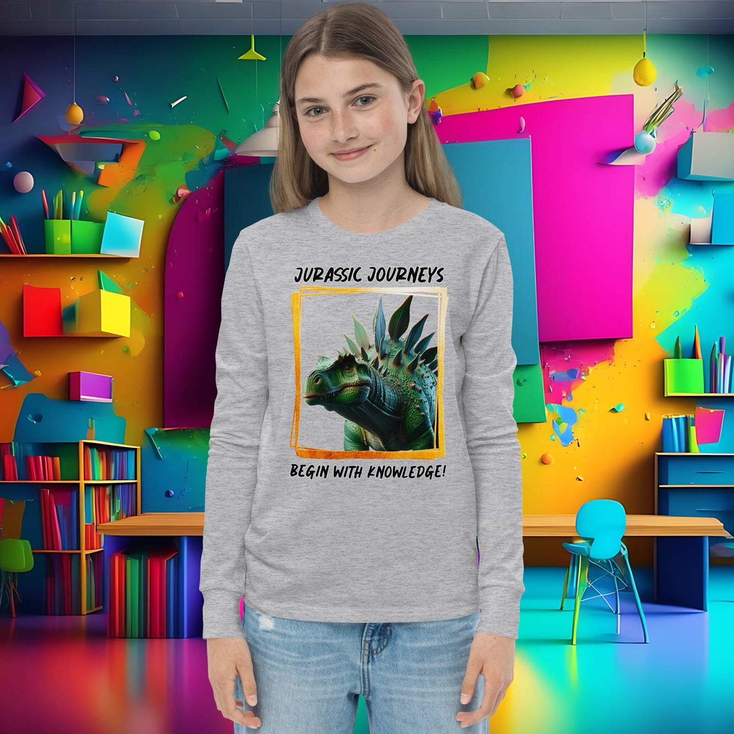 Stegosaurus Knowledge Quest - Youth Long Sleeve Tee  (Unisex)